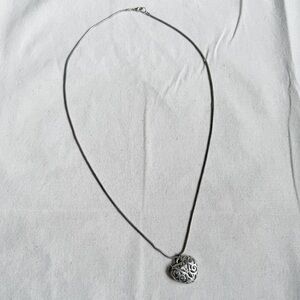 Silver Tone Filigree Heart Pendant Necklace